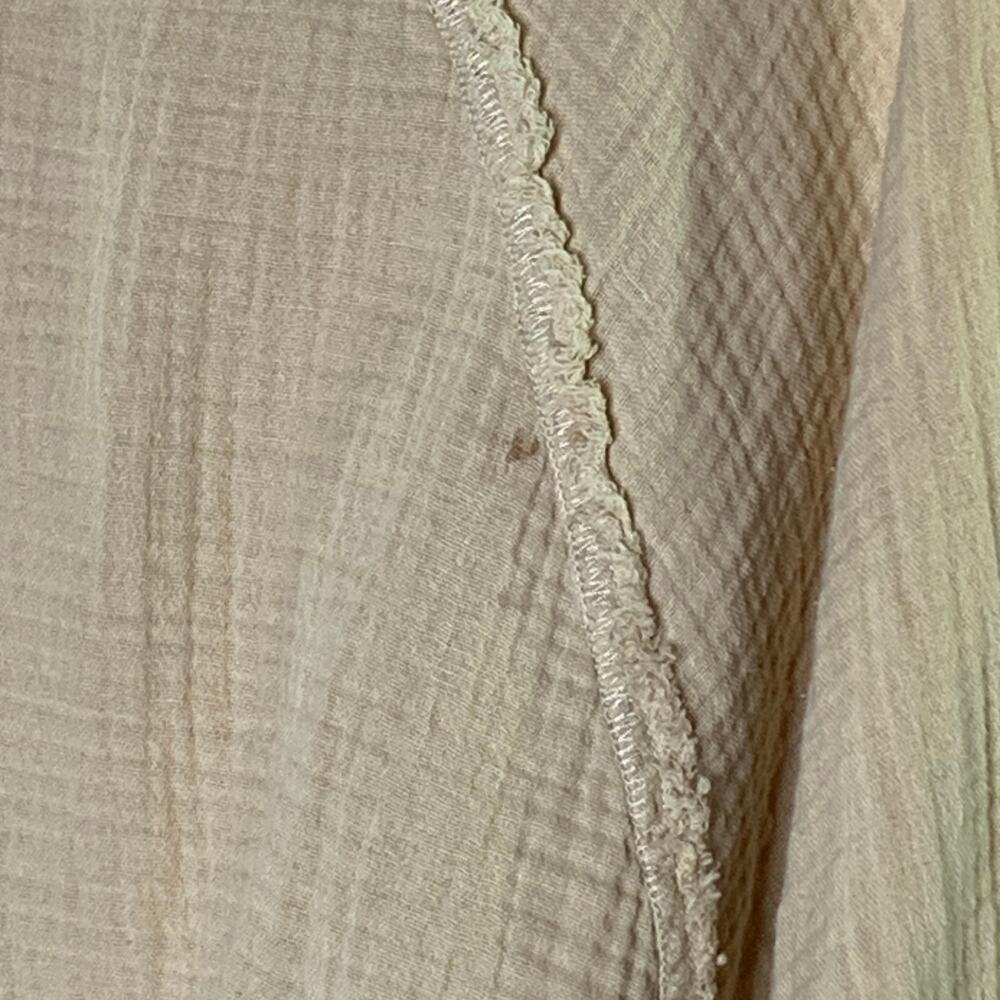Aerie Gauzy Coverup Shirt L Oversized Button Front Textured Pool to Party Beige - Picture 4 of 10
